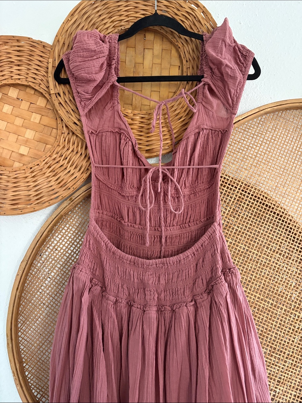 Free People Open Back Ties Ruched Bodice Midi Dress Small - Picture 4 of 7